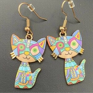 Mosaic Kitty Cat Earrings Pierced